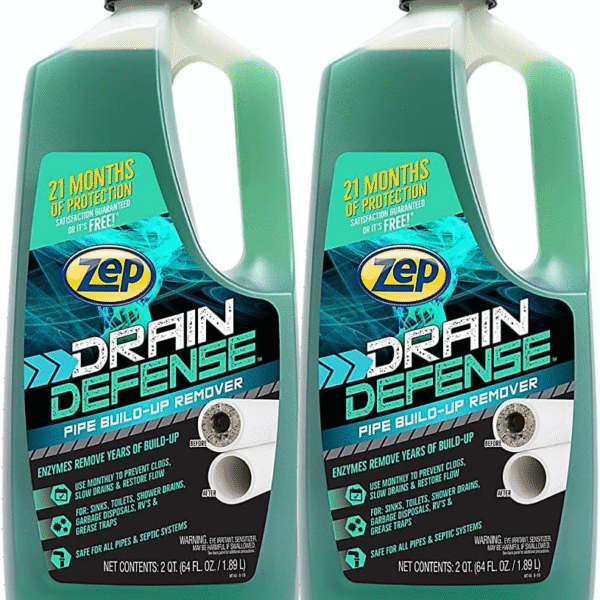 Zep Drain Defense Pipe Build-Up Remover - 64 oz (Case of 2) ZLDC648 - Professional Strength