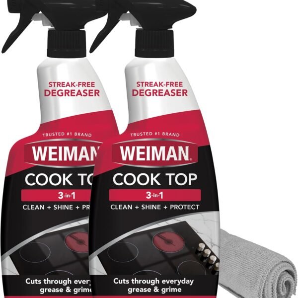 Weiman Cooktop Cleaner Spray for Daily Use, Streak & Residue Free, Non-Abrasive Formula, 2 Pack with Micro Towel