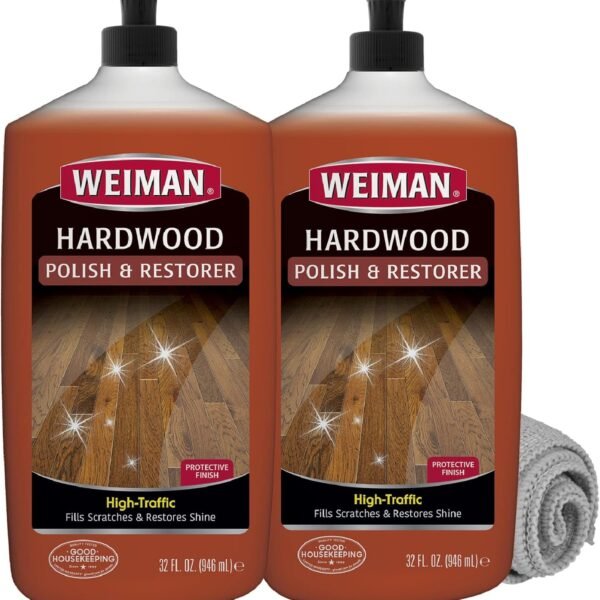 Weiman Wood Floor Polish and Restorer 32 Oz 3PC Bundle - High-Traffic Hardwood Floor, Natural Shine, Removes Scratches, Leaves Protective Layer
