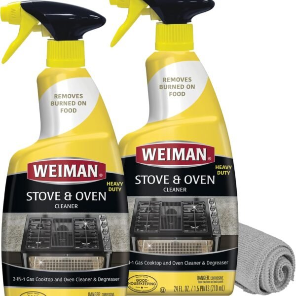 Weiman Heavy Duty Stove and Oven Cleaner and Degreaser for Glass, Ceramic Cooktops, BBQ grill grates - 2 Pack, 24 Oz w/MicroFiber Towel