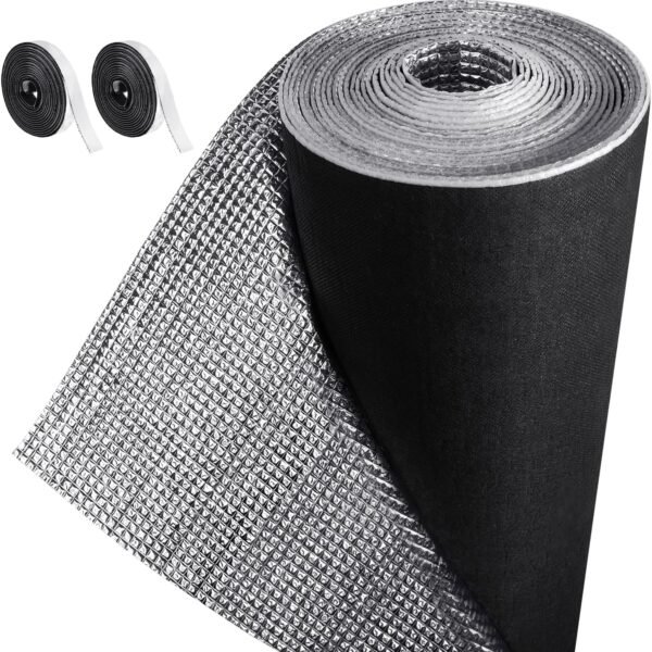 Frienda Double RV Door Window Shade Cover Blackout Reflective Insulation Roll 120x24 Inches Aluminum Foil Insulation Kit for Rv Garage Roof Door Window Skylight Shade(Black)