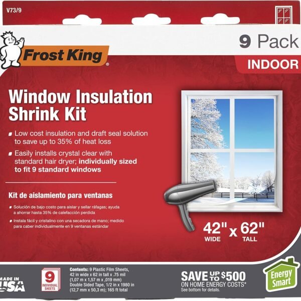 Frost King V73/9H Indoor Shrink Window Kit 42 62-Inch, Clear, 9-Pack